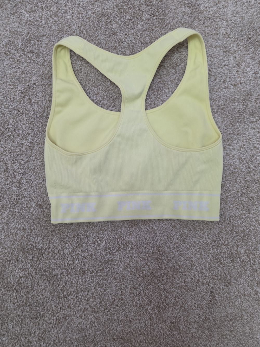 PINK Ribbed Racerback Sports Bra - Light Yellow - Picture 2 of 2